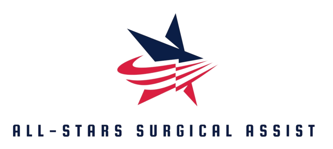 A blue star with red stripes running through it with a title showing all-stars surgical assist under it